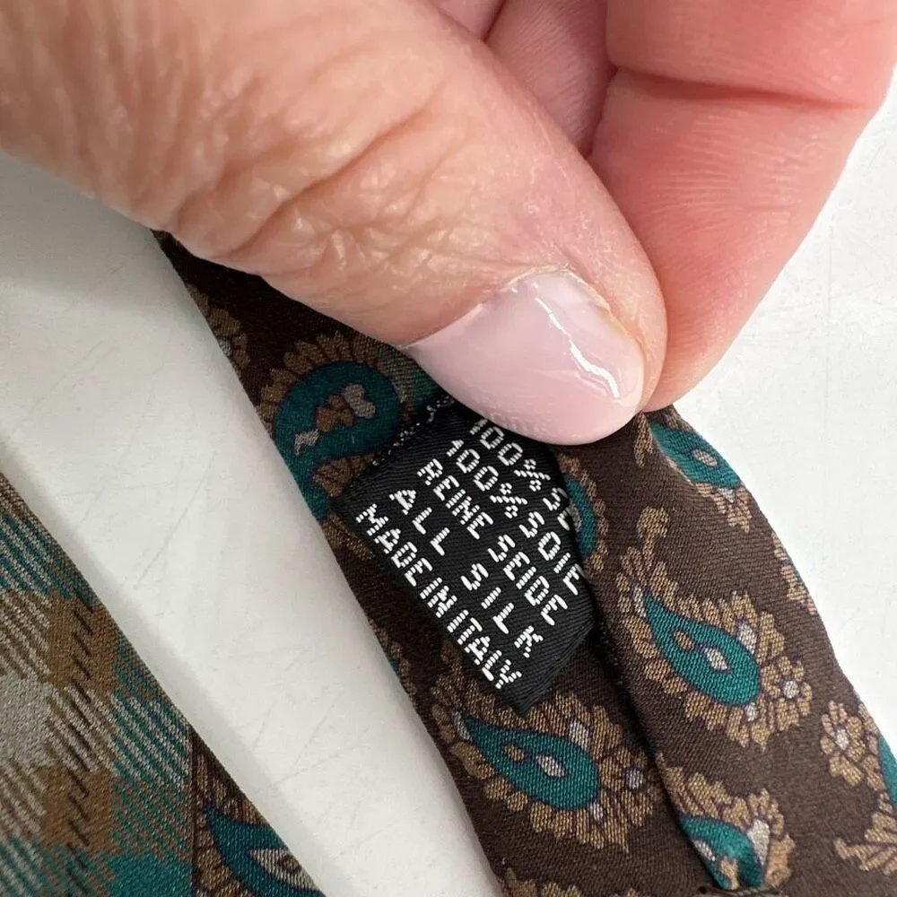 Vintage Gianni‎ Versace Brown Paisley Plaid Silk Mixed Pattern Men’s tie blue